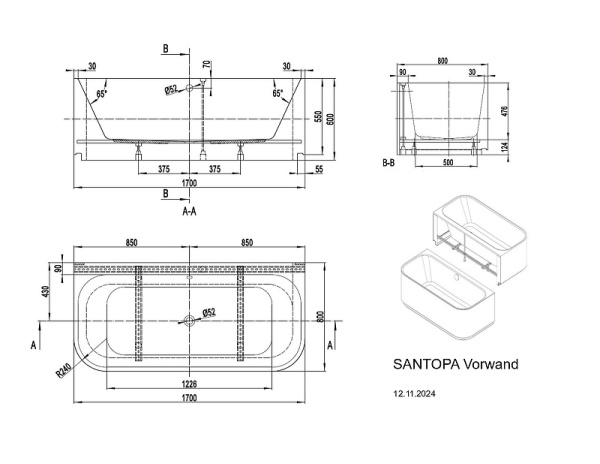 Ванна акриловая Vagnerplast Santopa 170x80 VPBV178STP9X-96