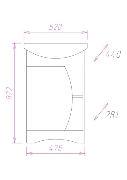 Тумба под раковину Onika Дуэт 105201 50 см бодега (раковина Акватон 52)