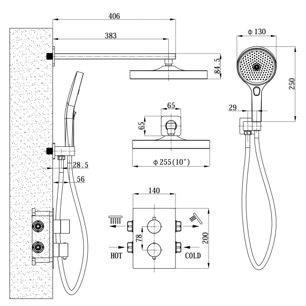 Душевой комплект со смесителем Esko 6in1 TH хром встраиваемый