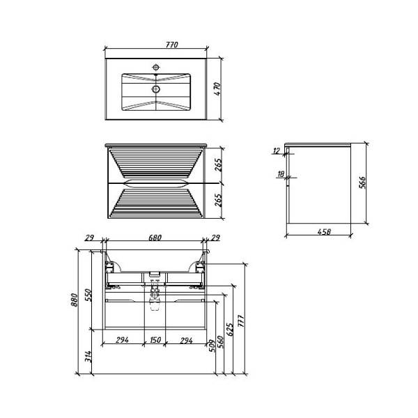 Тумба с раковиной Caprigo Modo Terza 35613-SF027 75 см белая