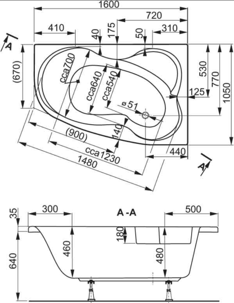 Ванна акриловая Vagnerplast Melite 160x105 L VPBA163MEL3LX-04