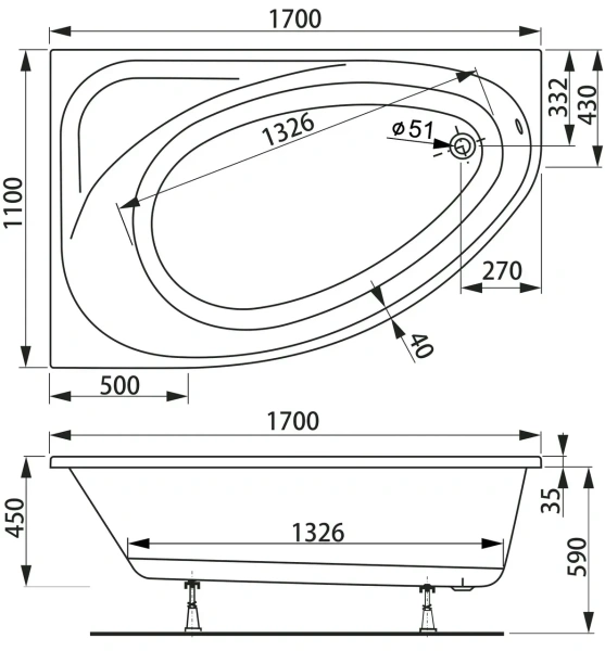 Ванна акриловая Vagnerplast Hapi 170x110 L VPBA170HAP3LX-04