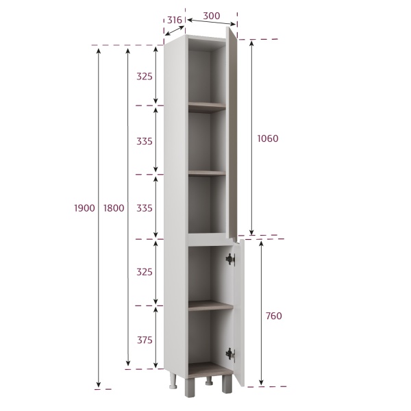 Пенал Onika Ламина 403096 30 см R белый напольный