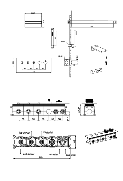 Душевой комплект со смесителем Boheme Fusion 131-MG матовое золото с термостатом