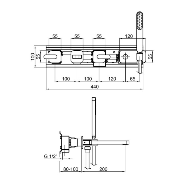 Смеситель для ванны Webert Living LV720901015 хром глянцевый с душевым гарнитуром