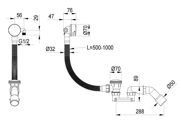 Слив-перелив Boheme 631-CR хром глянцевый автоматический