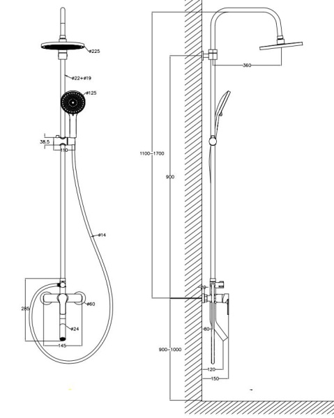 Душевая стойка со смесителем Voda Hill VST3300HI хром