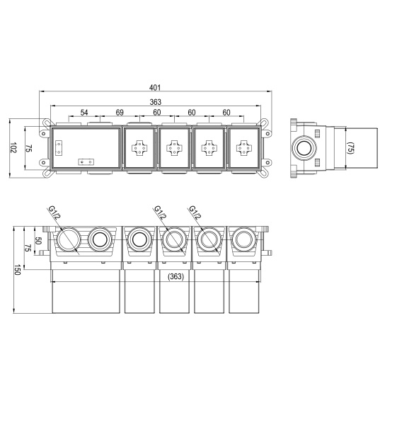 Скрытая часть термостата Wonzon & Woghand WW-INB163A серый матовый
