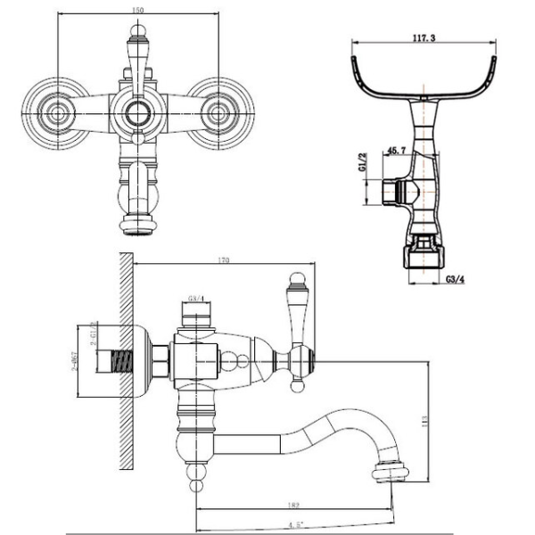 Смеситель для ванны с душем Caprigo Fonte 12-511-vot бронза