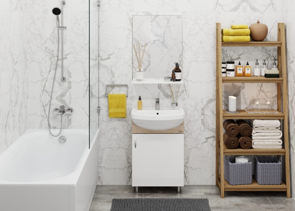 Комплект тумба с раковиной и зеркалом Onika Эко 105204 50 см хром, дуб сонома и белый