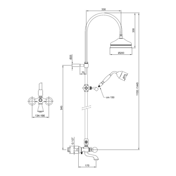 Душевая стойка со смесителем Webert Karenina KA721208010 золото глянцевая