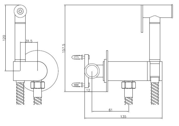 Смеситель гигиенический Esko SMH03Gold хром