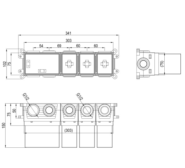 Скрытая часть термостата Wonzon & Woghand WW-INB162A серый матовый