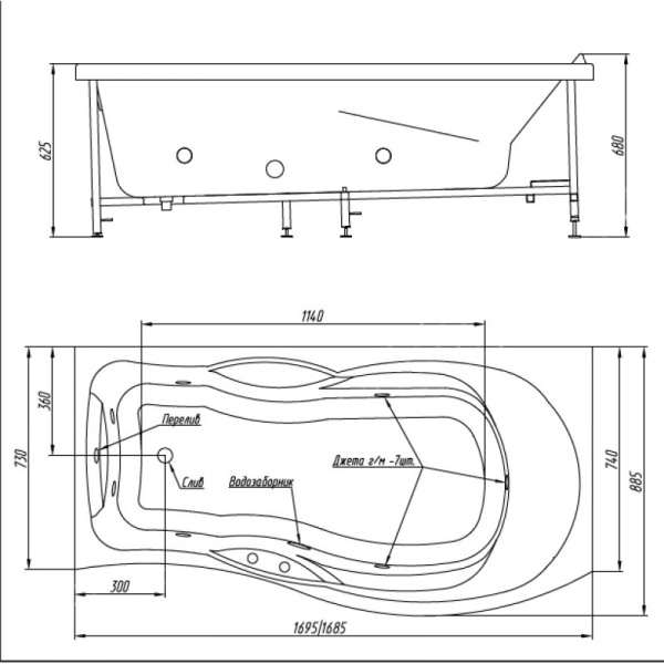 Ванна акриловая BellSan Милен 170x90 R BS.MI-N1695885R белая