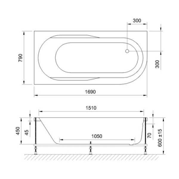 Ванна акриловая BellSan Амира 170x80 R BS.AM-A1700800R белая угловая