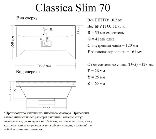 Мебельная раковина Madera Classica 4627173210881 70 см белая глянцевая