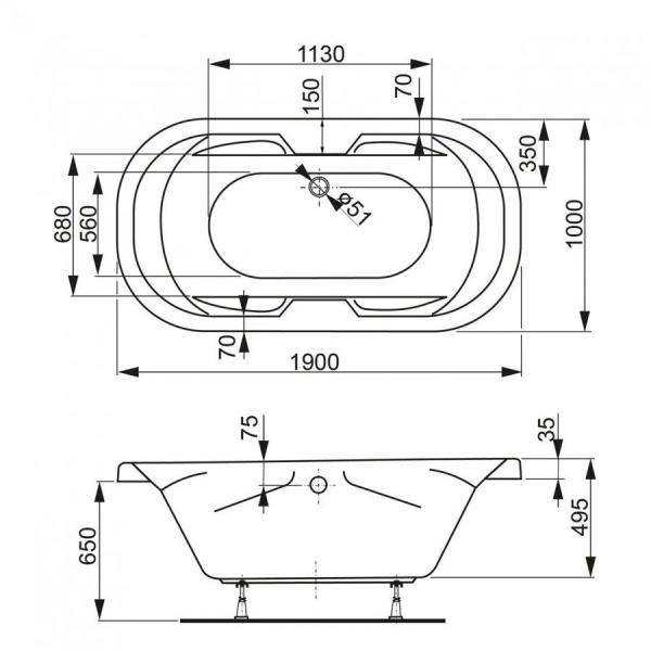 Ванна акриловая Vagnerplast Gaia 190x100 VPBA191GAI7X-04