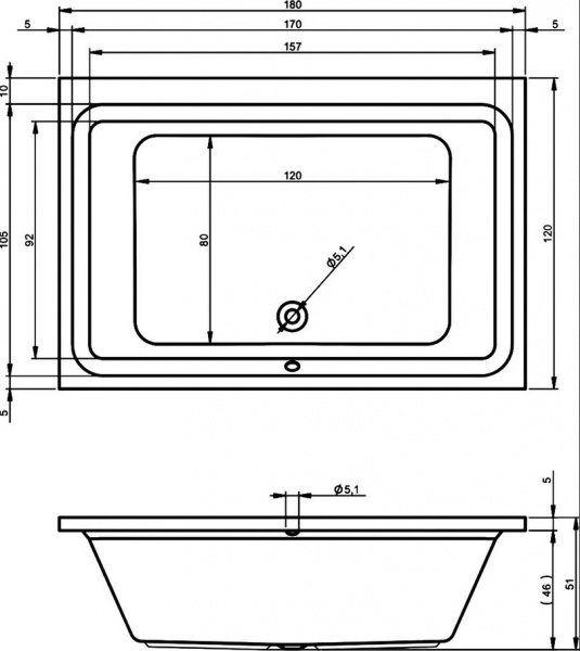 Ванна акриловая Riho Castello 180x120 B064001005 пристенная