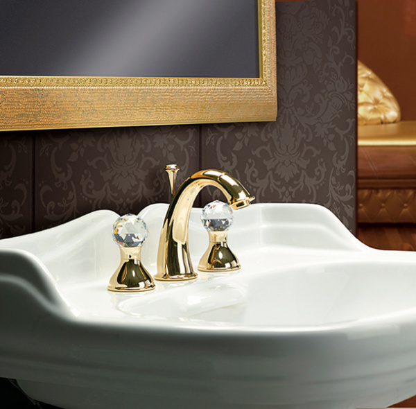 Встраиваемый смеситель для раковины Webert Karenina KA750101010 золото глянцевый с донным клапаном