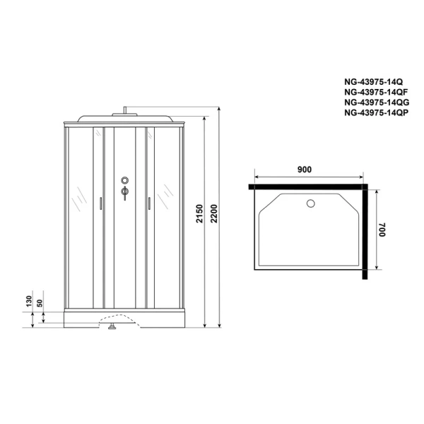 Душевая кабина Niagara Classic 90x70x215 439753QG профиль хром, стекло матовое