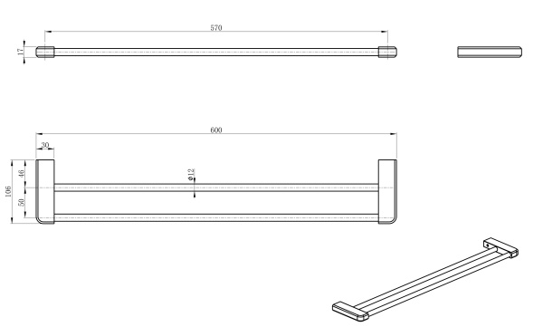Полотенцедержатель Wonzon & Woghand WW-V3102-MB черный матовый двойной