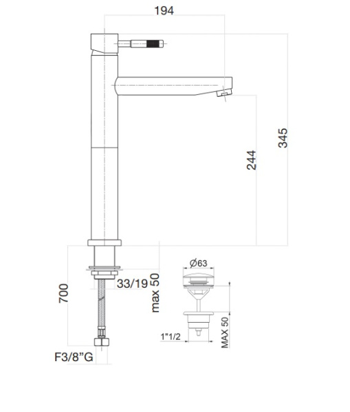 Смеситель для раковины Webert Rimini RI831402010 золото глянцевый с донным клапаном