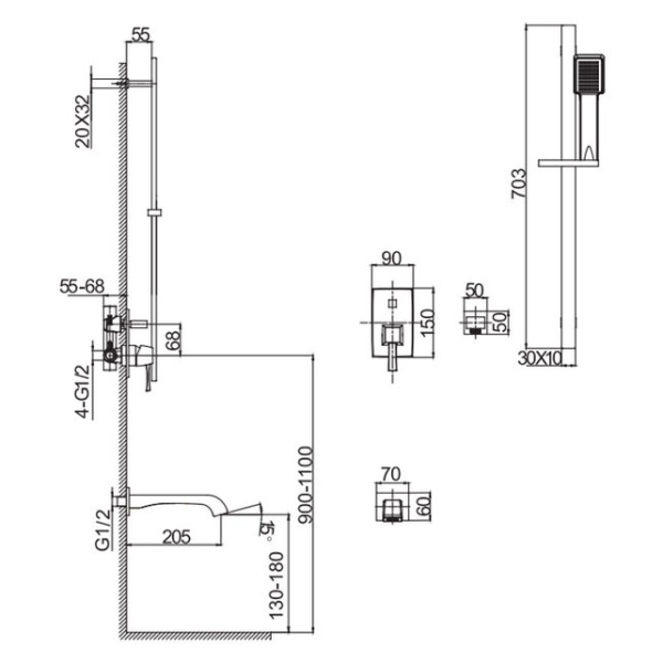 Душевой комплект со смесителем Caprigo Diamante 50-210-oro золото