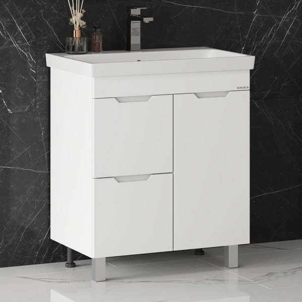 Тумба под раковину Onika Айленд 108070 80 см белая напольная с бельевой корзиной (раковина Адриана 80)