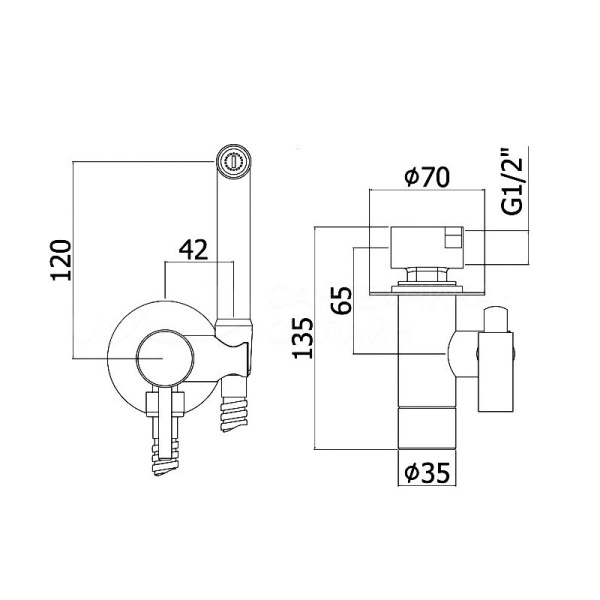 Смеситель гигиенический Webert Pegaso PE870303015 хром глянцевый с внутренней частью