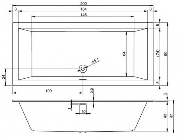 Ванна акриловая Riho Rething Cubic 200x90 B110001005 пристенная