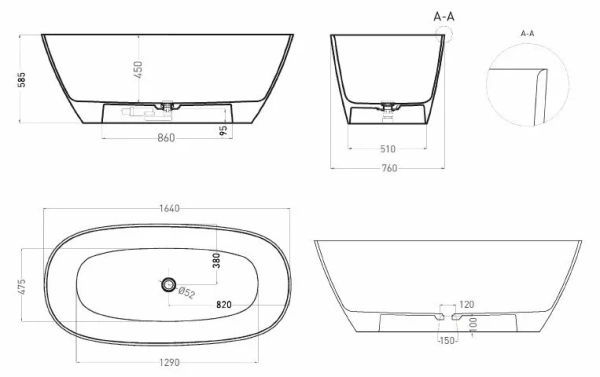 Ванна из литьевого камня Salini Sofia Light 165x75 103611G белая глянцевая отдельно стоящая