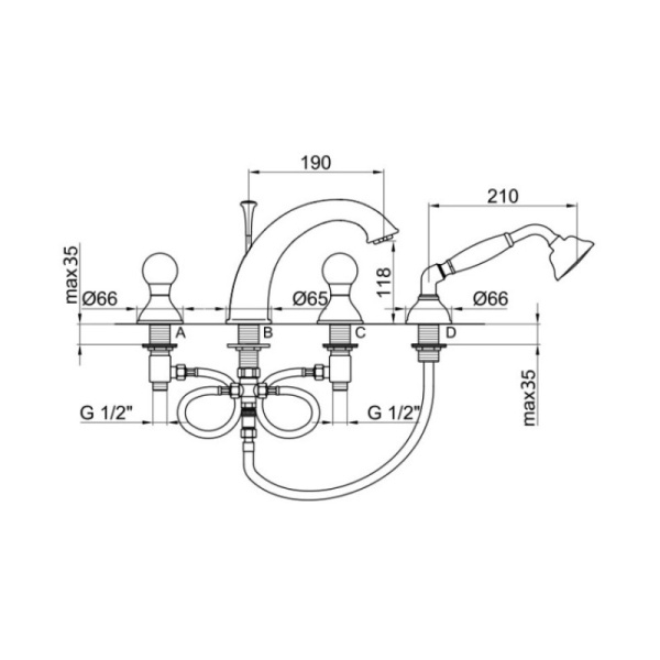 Смеситель на борт ванны Webert Karenina KA730101015 хром глянцевый