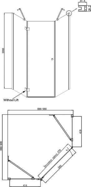 Душевой уголок Ambassador Diamond 90x90x200 L 12011111L профиль хром глянцевый, стекло прозрачное