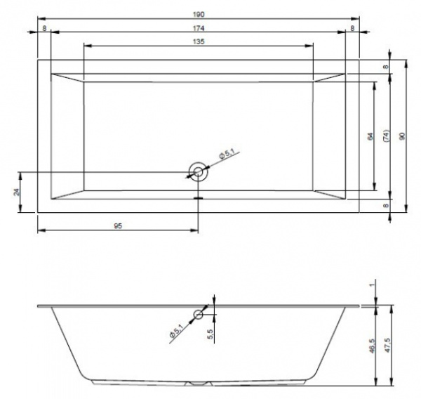 Ванна акриловая Riho Lugo 190x90 B136001005 пристенная