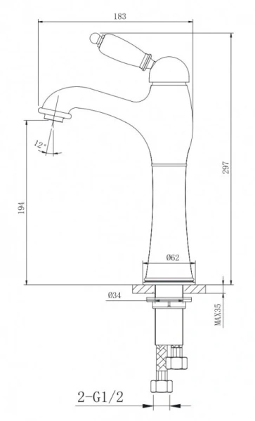 Смеситель для раковины Caprigo Fonte 12-525-vot бронза с донным клапаном и подводкой
