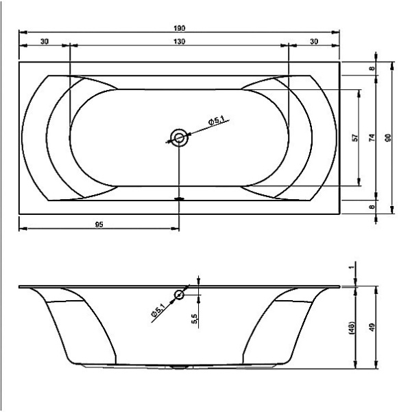 Ванна акриловая Riho Linares 200x90 B144001005 пристенная