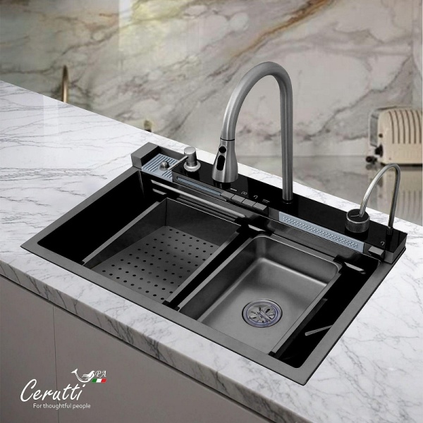 Мойка из нежавеющей стали Ceruttispa Gloria 2 10356 75 см nano black многофункциональная