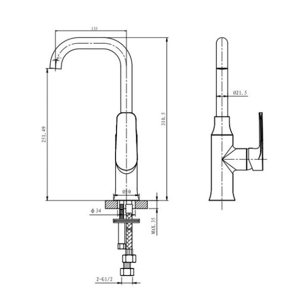 Смеситель для раковины Caprigo Atlantic 51-024-crm хром