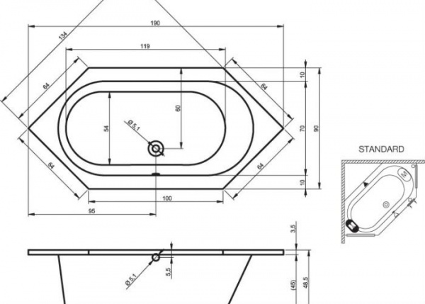 Ванна акриловая Riho Kanzas 190x90 B035001005 угловая