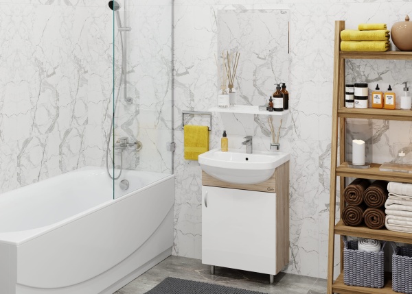 Комплект тумба с раковиной и зеркалом Onika Эко 105204 50 см хром, дуб сонома и белый