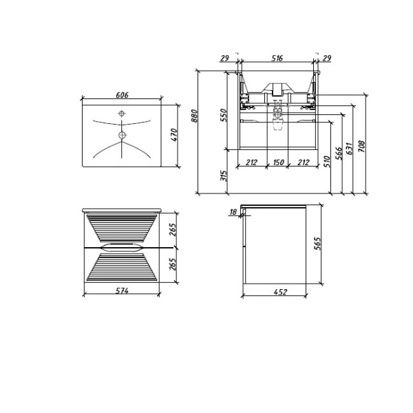 Тумба с раковиной Caprigo Modo Terza 35611-SF027 55 см белая