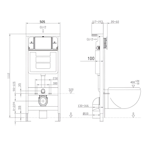 Инсталляция Sapbox 108C.500.01.807SS-CH для унитаза с кнопкой смыва хром глянцевый
