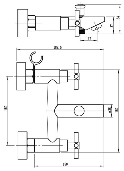 Смеситель для ванны и душа Esko Astana AA54 нержавеющая сталь
