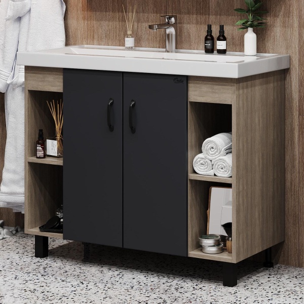 Тумба под раковину Onika Тимбер 110010 90 см серая матовая (раковина Фостер 100)