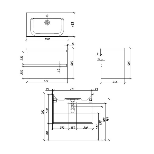 Тумба с раковиной Caprigo Forte 36112-SF027 75 см белая