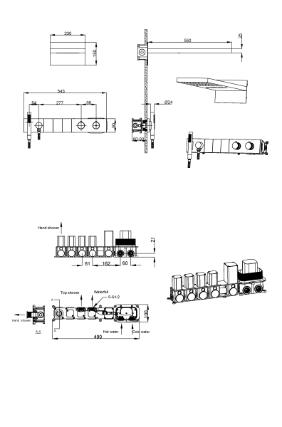Душевой комплект со смесителем Boheme Zodiac 133-CB брашированная медь с термостатом