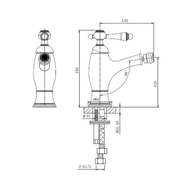 Смеситель для биде Caprigo Fonte 12-533-crm хром
