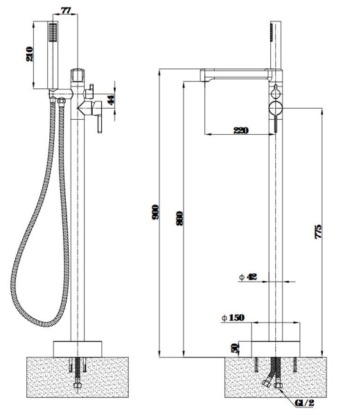 Смеситель напольный Esko Sochi SC58 хром глянцевый