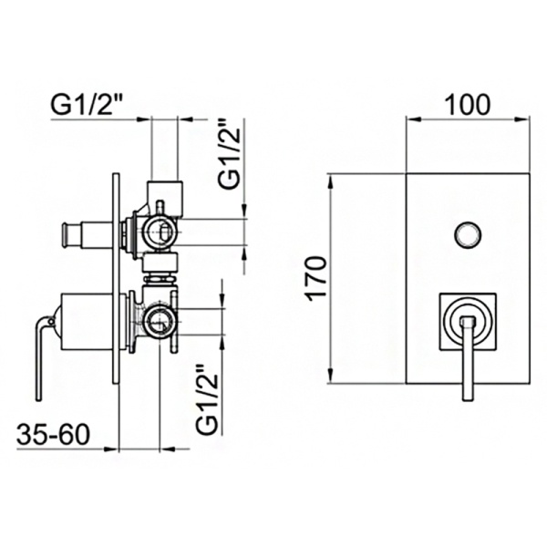 Встраиваемый cмеситель для ванны и душа Webert Wolo WO860101564 черный с хромом матовый