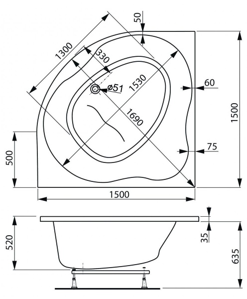 Ванна акриловая Vagnerplast Plejada 150x150 VPBA150PLE3X-04